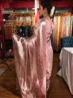 Blush Pink Brocade Tissue Silk Saree - Image 6
