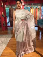 Ombre Wine Tissue Silk Saree - Image 6