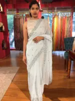 Baby Blue Chiffon Silk Saree Embellished with Mirrors - Image 5