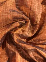 Front view of a model showcasing a Brown Mangalagiri Silk Saree with Silver Zari Checks, Suitable for Housewarming (Griha Pravesh) by Mirra Clothing