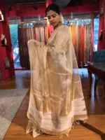 Ivory Tissue Silk Saree with Gold and Silver Zari Weaves - Image 2