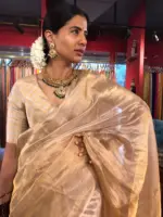 Ivory Tissue Silk Saree with Gold and Silver Zari Weaves