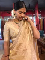 Ivory Tissue Silk Saree with Gold and Silver Zari Weaves - Image 6