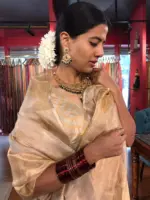 Ivory Tissue Silk Saree with Gold and Silver Zari Weaves - Image 5