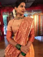 Orangish Red Banarasi Silk Half Saree ( Set of 3)