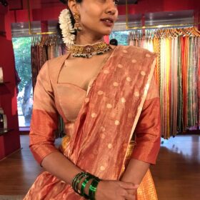 Orangish Red Banarasi Silk Half Saree ( Set of 3)