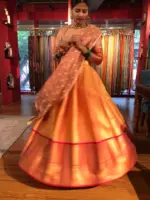 Orangish Red Banarasi Silk Half Saree ( Set of 3) - Image 3