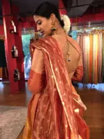 Orangish Red Banarasi Silk Half Saree ( Set of 3) - Image 6