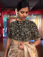 Black Hand Embroidered Silk Blouse
