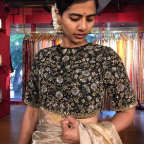 Black Hand Embroidered Silk Blouse