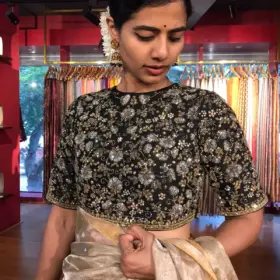 Black Hand Embroidered Silk Blouse