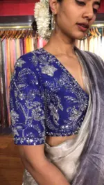Purple Silk Blouse adorned with Beautiful Hand Embroidery - Image 3