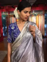 Purple Silk Blouse adorned with Beautiful Hand Embroidery - Image 2