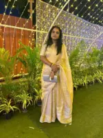 Ivory Tissue Silk Saree with Gold and Silver Zari Weaves - Image 8