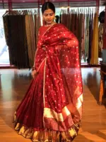 Maroon Tissue Silk Dupatta with Gold Zari Buttis - Image 2