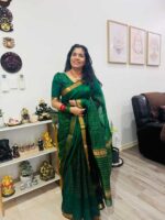 Bottle Green Chequered Handwoven Mangalagiri Silk Saree - Image 8