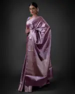 Lavender Tissue Silk Saree highlighted with Zari Weaves - Image 3