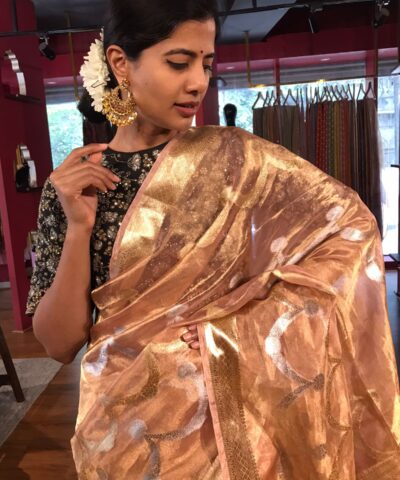 Peach Tissue Silk Saree