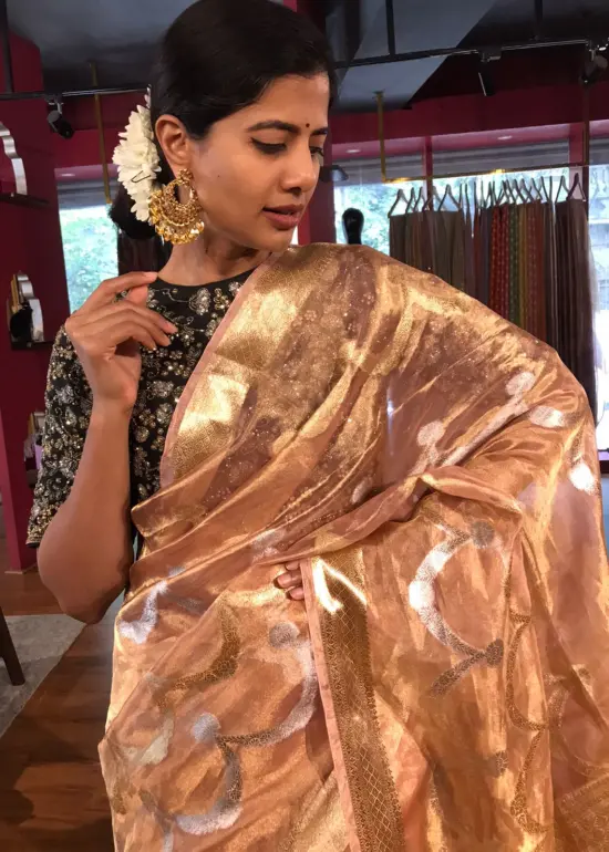 Peach Tissue Silk Saree