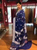 Blue Khaddi Banarasi Chiffon Silk Saree with Kadwa Zari Motifs - Image 6