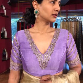 Lilac Embroidered Silk Blouse