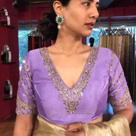 Lilac Embroidered Silk Blouse