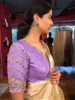 Lilac Embroidered Silk Blouse - Image 3