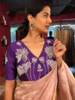 Purple Hand Embroidered Silk Blouse
