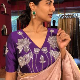 Purple Hand Embroidered Silk Blouse