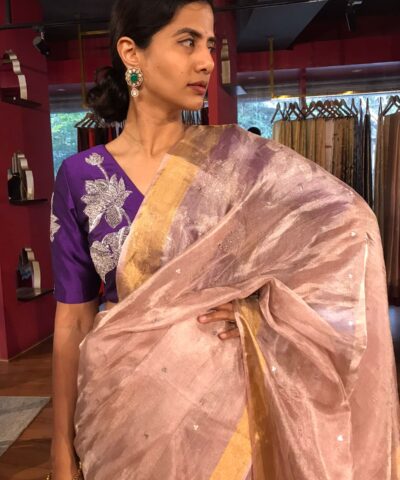 Onion Pink Tissue Silk Saree with Sequins Embroidery