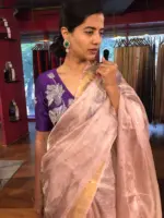 Onion Pink Tissue Silk Saree with Sequins Embroidery - Image 3