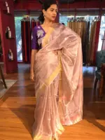 Onion Pink Tissue Silk Saree with Sequins Embroidery - Image 2