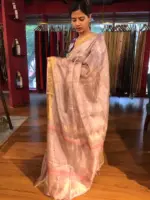 Onion Pink Tissue Silk Saree with Sequins Embroidery - Image 5