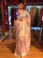 Onion Pink Tissue Silk Saree with Sequins Embroidery - Image 4