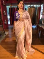 Onion Pink Tissue Silk Saree with Sequins Embroidery - Image 6