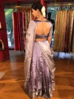 Lilac Silk Half Saree Set with Tissue Silk Dupatta (Set of 3) - Image 5