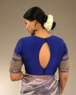 Royal Blue Raw Silk Blouse with Hand Embroidery - Image 2