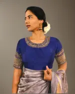 Royal Blue Raw Silk Blouse with Hand Embroidery