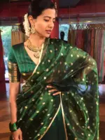 Bottle Green Silk Half Saree Set with Tissue Silk Dupatta (Set of 3)