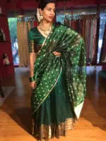 Bottle Green Silk Half Saree Set with Tissue Silk Dupatta (Set of 3) - Image 2