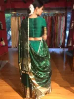 Bottle Green Silk Half Saree Set with Tissue Silk Dupatta (Set of 3) - Image 6