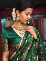 Bottle Green Silk Half Saree Set with Tissue Silk Dupatta (Set of 3) - Image 5