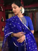 Royal Blue Silk Half Saree Set with Organza Silk Dupatta (Set of 3)
