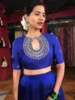 Royal Blue Silk Half Saree Set with Organza Silk Dupatta (Set of 3) - Image 4