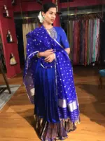 Royal Blue Silk Half Saree Set with Organza Silk Dupatta (Set of 3) - Image 2
