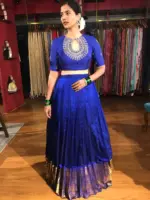 Royal Blue Silk Half Saree Set with Organza Silk Dupatta (Set of 3) - Image 3