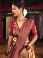 Maroon Embroidered Silk Half Saree Set with Scallop Dupatta (Set of 3)