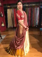 Maroon Embroidered Silk Half Saree Set with Scallop Dupatta (Set of 3) - Image 2