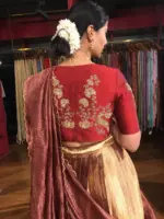 Maroon Embroidered Silk Half Saree Set with Scallop Dupatta (Set of 3) - Image 5