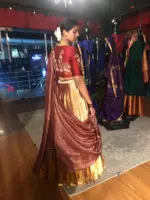 Maroon Embroidered Silk Half Saree Set with Scallop Dupatta (Set of 3) - Image 4